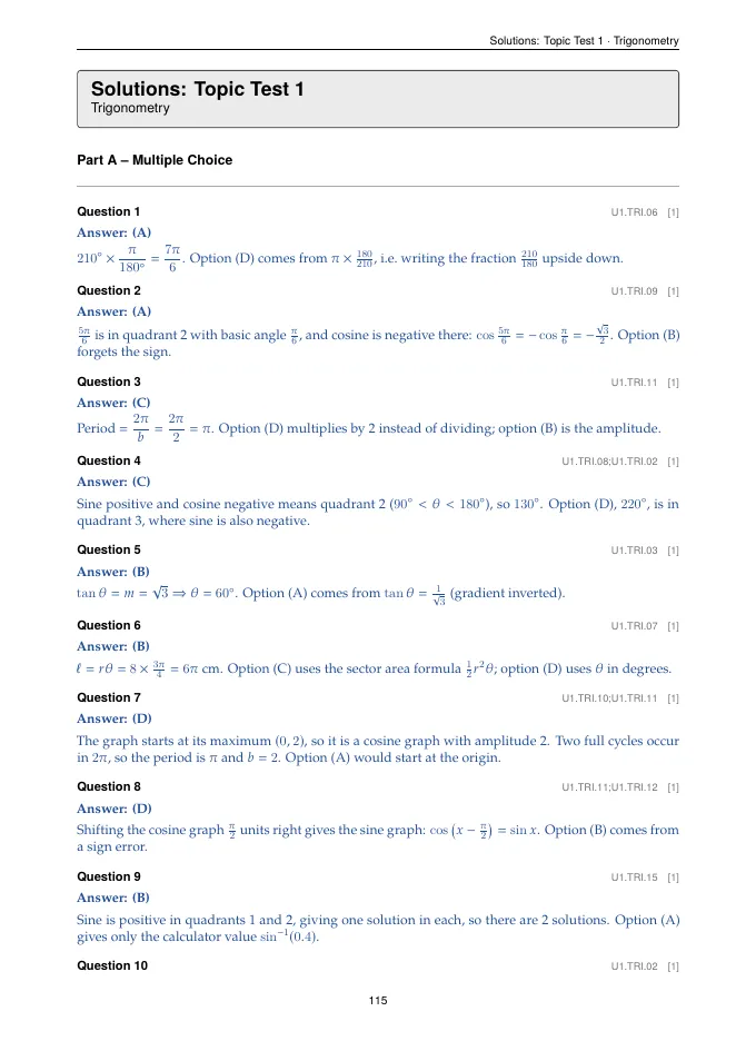 Sample: worked solutions with mark allocations